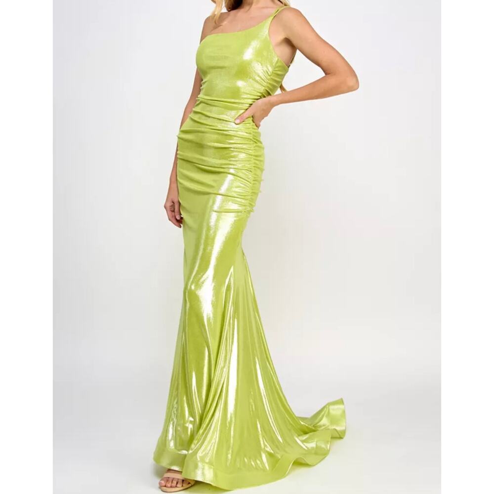 B Darlin Formal Gown 15/16 Womens Green Metallic Special Occasion One Shoulder